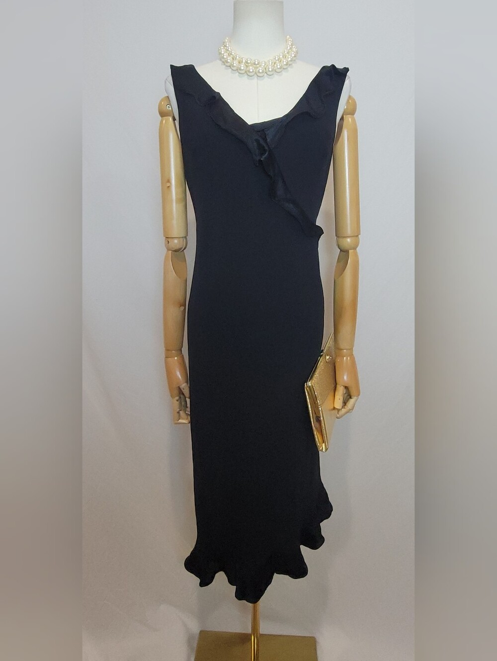 Vintage S.L. Fashions Black Ruffled Midi Dress, Size 8